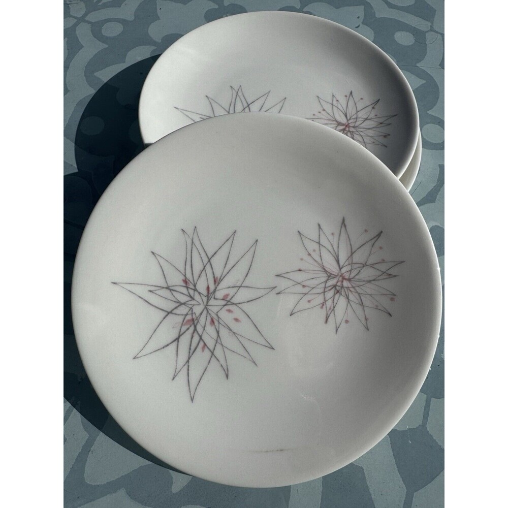 MCM Caribe Pink Fancy Atomic Starburst Plates Set of 3 White Gray Dinnerware VTG - Picture 6 of 7